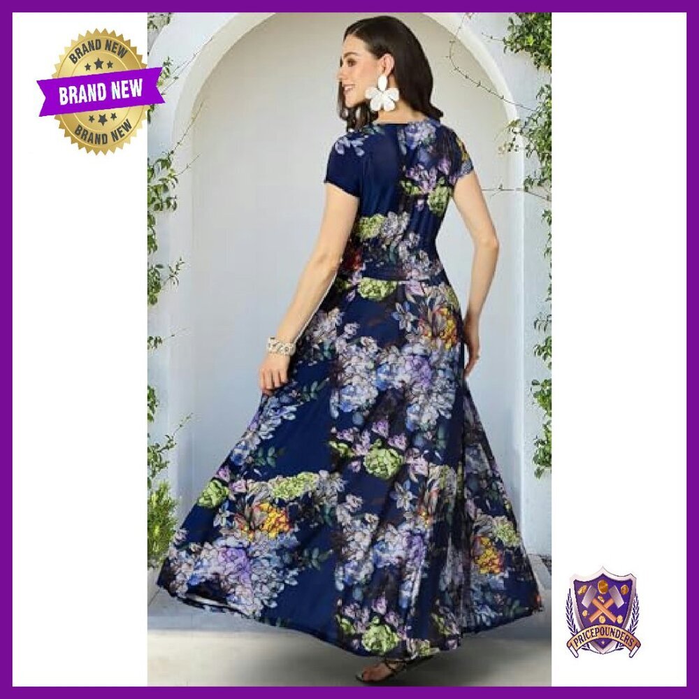 Floral Maxi Dress Cap Sleeve Flowy Summer Formal Gown - Picture 6 of 7